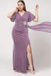 Plus - Size V - Hals Maxi - Jurk Met Glitter — Lila
