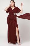 Plus - Size V - Hals Maxi - Jurk Met Glitter — Bordeaux