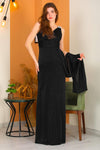 Langes Glitzerndes Abendkleid Mit Schulterdetail – Schwarz