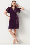 Plus - Size Midi - Jurk Met Taillebroche — Donkerpaars
