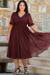 Abendkleid In Großen Größen Mit Plissierter Taille, Bordeaux