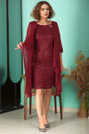 Plus - Size Chiffon Pailletten Avondjurk, Bordeaux