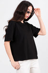 Oversized T - Shirt Met Zijsplit, Ronde Hals — Zwart