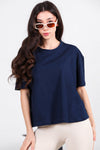 Oversize - T - Shirt Mit Seitenschlitzen, Rundhalsausschnitt – Marineblau