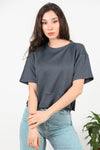 T - Shirt Mit Rundhalsausschnitt Und Seitenschlitzen – Anthrazit