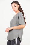 T - Shirt Met V - Hals En Afgeronde Zoom, Grijs