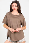T - Shirt Met Ronde Hals En Afgeronde Zoom — Bruin