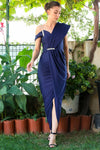 Abendkleid Mit Steinbesatz An Taille Und Brust – Marineblau