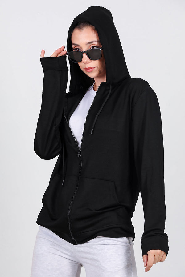 Kapuzenjacke Mit Reißverschluss Und Taschen — Schwarz