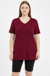 Oversized T - Shirt Met V - Hals, Grote Maten, Bordeaux