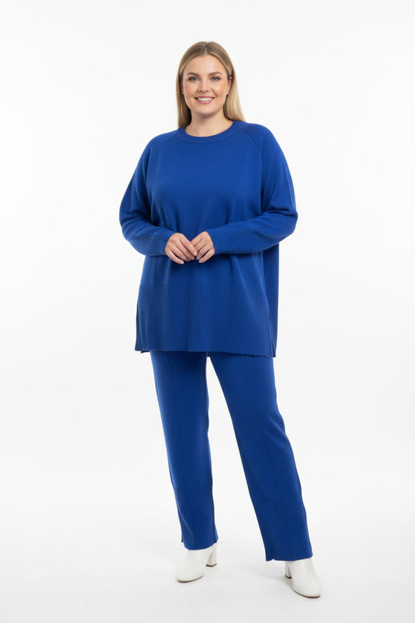 Geribd Tricotset Met Split — Koningsblauw
