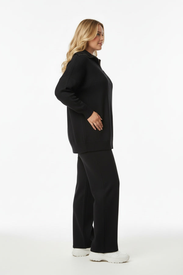 Half - Zip Knit Set In Black