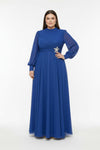 Plussize Geplooide Lange Avondjurk Met Tailledetail — Koningsblauw