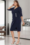 Plus - Size Midi - Jurk Met Taille - Accessoire — Marineblauw