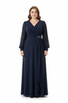 Grote Maten Chiffon Avondjurk Met Taille‑Detail, Marineblauw