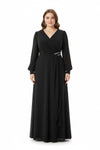 Plus‑Size Chiffon‑Overlay Avondjurk Met Taille‑Detail — Zwart