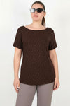 Plus - Size - Bluse Mit Bootsausschnitt Und Silbernen Steinen – Braun