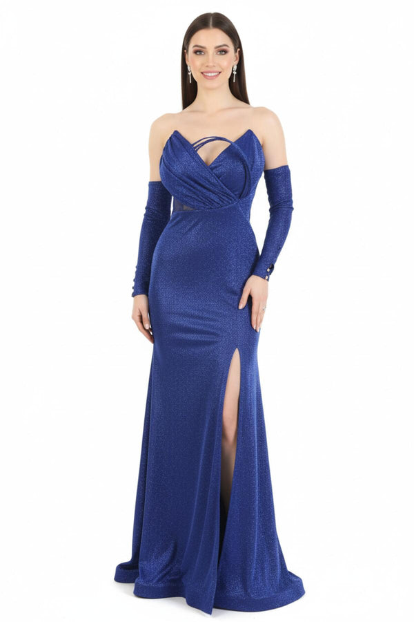 Dames Lange Galajurk Met Borst‑ En Mouwdetail En Split — Royalblauw