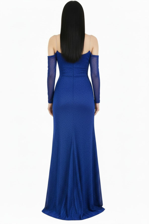 Dames Lange Galajurk Met Borst‑ En Mouwdetail En Split — Royalblauw