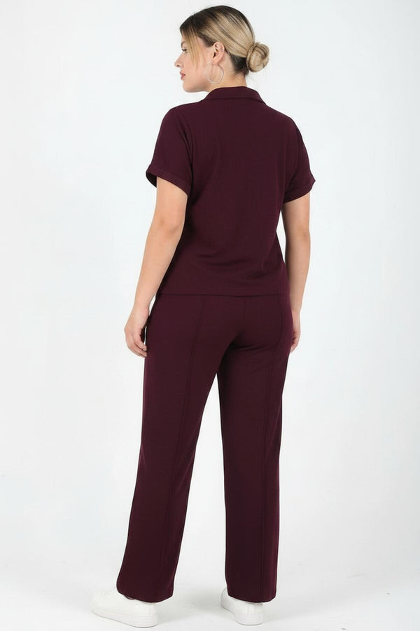 Ensemble Polo Zippé Manches Courtes Grande Taille — Bordeaux