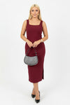 Plus - Size Mouwloze Jurk Met Vierkante Hals - Bordeaux
