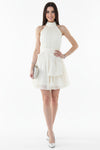 Bouclé - Kurzkleid Mit Halsbindung — Ecru