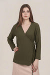 Khaki Mousseline Wikkelkimono - Tuniek