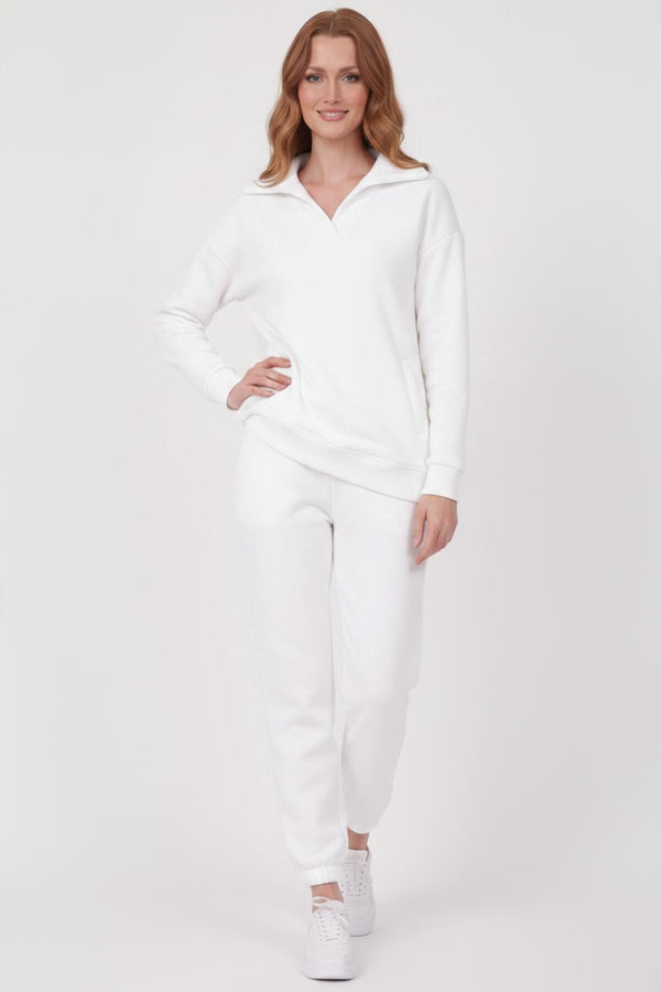 Ensemble Jogging Femme 3 Fils, Col V — Écru