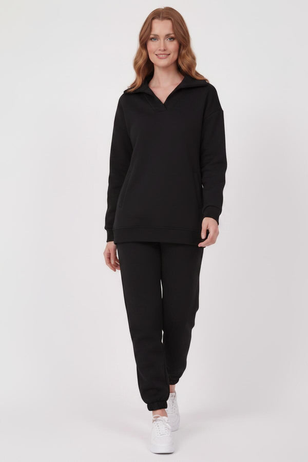 Ensemble Jogging Femme Trois Fils, Col V — Noir