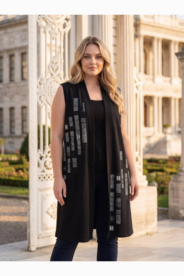 Veste Grande Taille En Tissu Cristal À Motif — Noir
