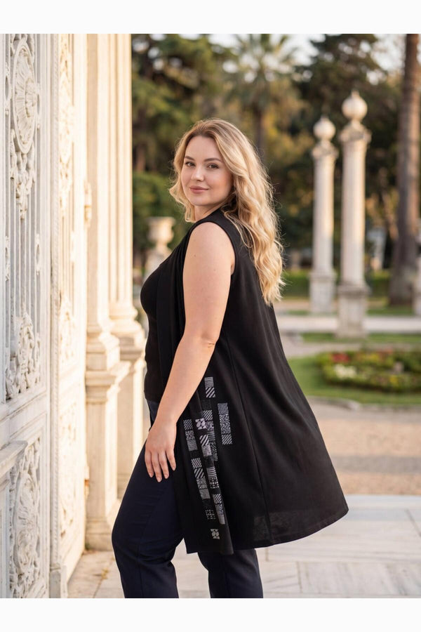 Veste Grande Taille En Tissu Cristal À Motif — Noir