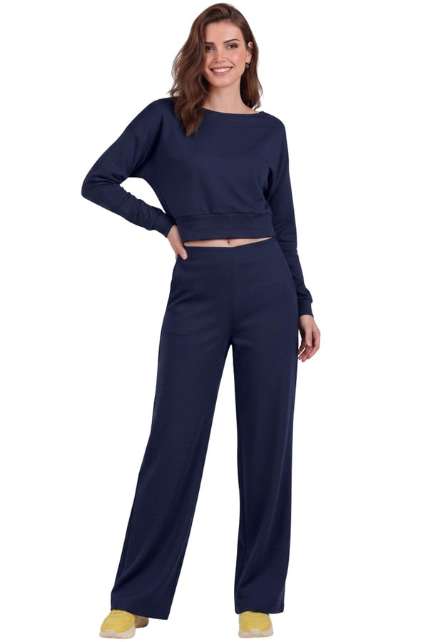 Pantalon Femme Çimalı Taille Élastique, Jambe Large — Marine