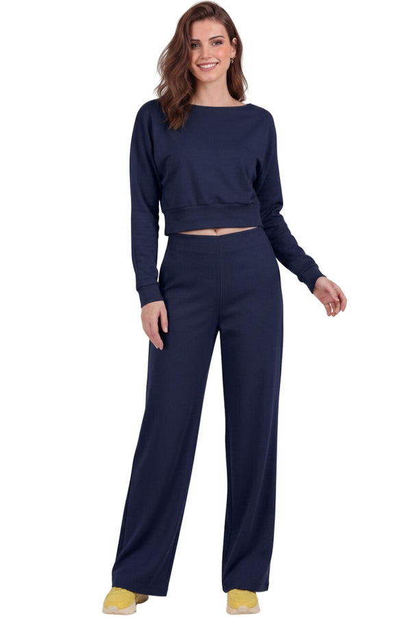 Pantalon Femme Çimalı Taille Élastique, Jambe Large — Marine