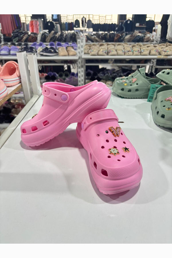 Mit Brosche Verzierte Clogs – Rosa