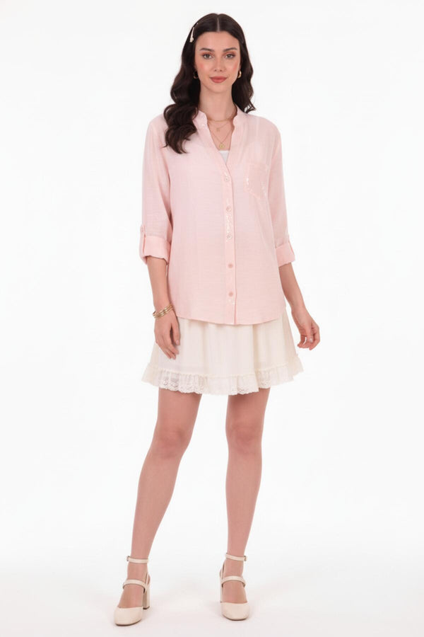 Linnenblouse Met Pailletten – Roze
