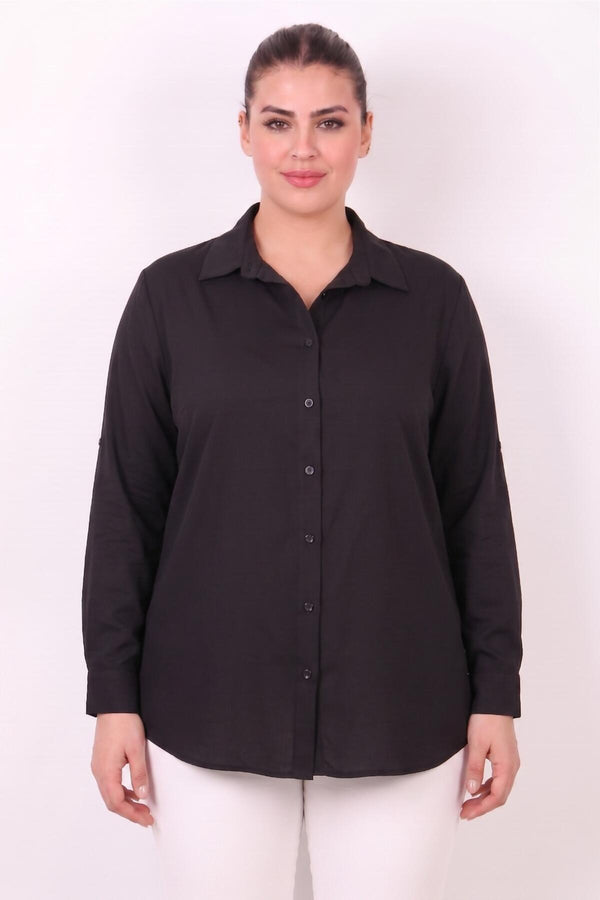 Satin Blouse Plus - Size Zwart