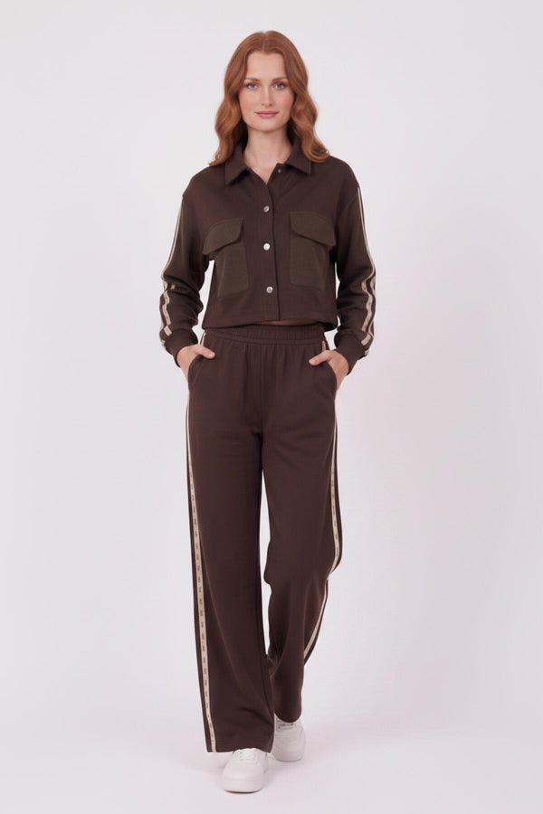 Two - Piece Set With Parachute Trim And Pockets — Brown