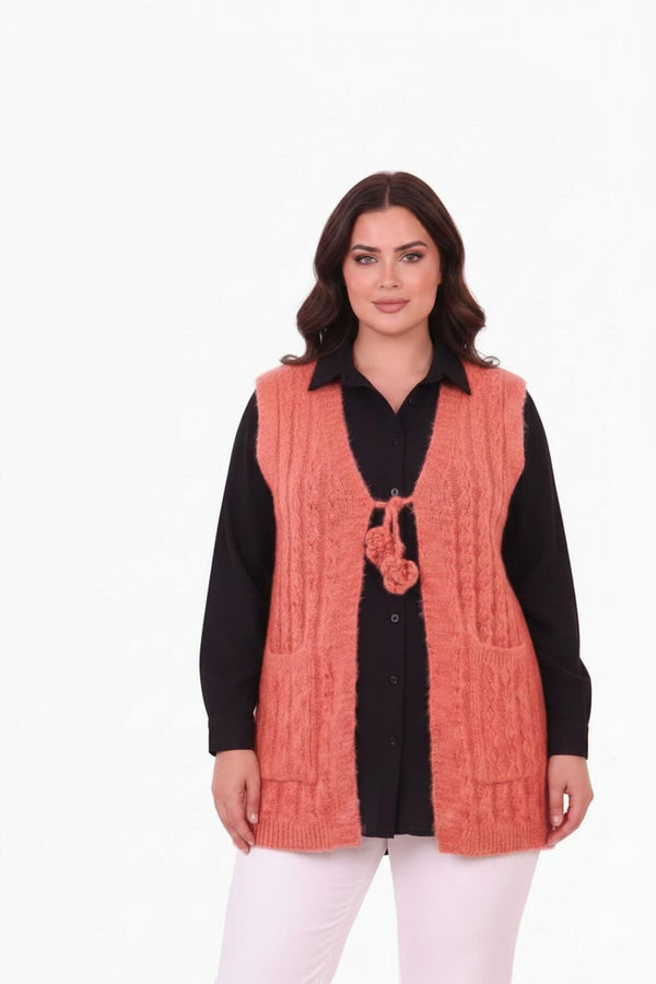 Gilet En Maille Noué À La Taille — Grande Taille, Cramoisi