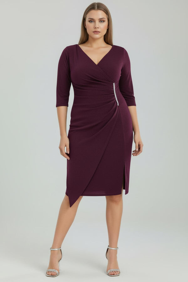 Plus - Size Midi - Avondjurk In Paars Met Taille - Detail