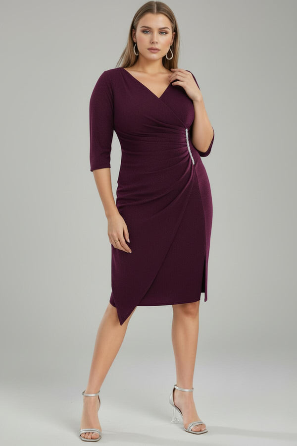 Plus - Size Midi - Avondjurk In Paars Met Taille - Detail