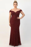 Plus - Size Off - Shoulder Avondjurk Met Kralen — Bordeaux