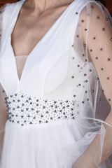 Langes Tüll - Abendkleid In Ecru