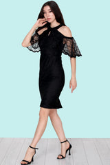 Kurzes Spitzen - Abendkleid – Schwarz