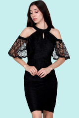 Kurzes Spitzen - Abendkleid – Schwarz