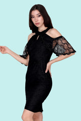 Kurzes Spitzen - Abendkleid – Schwarz