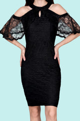 Kurzes Spitzen - Abendkleid – Schwarz
