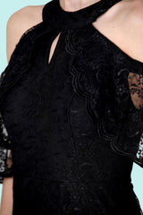 Kurzes Spitzen - Abendkleid – Schwarz