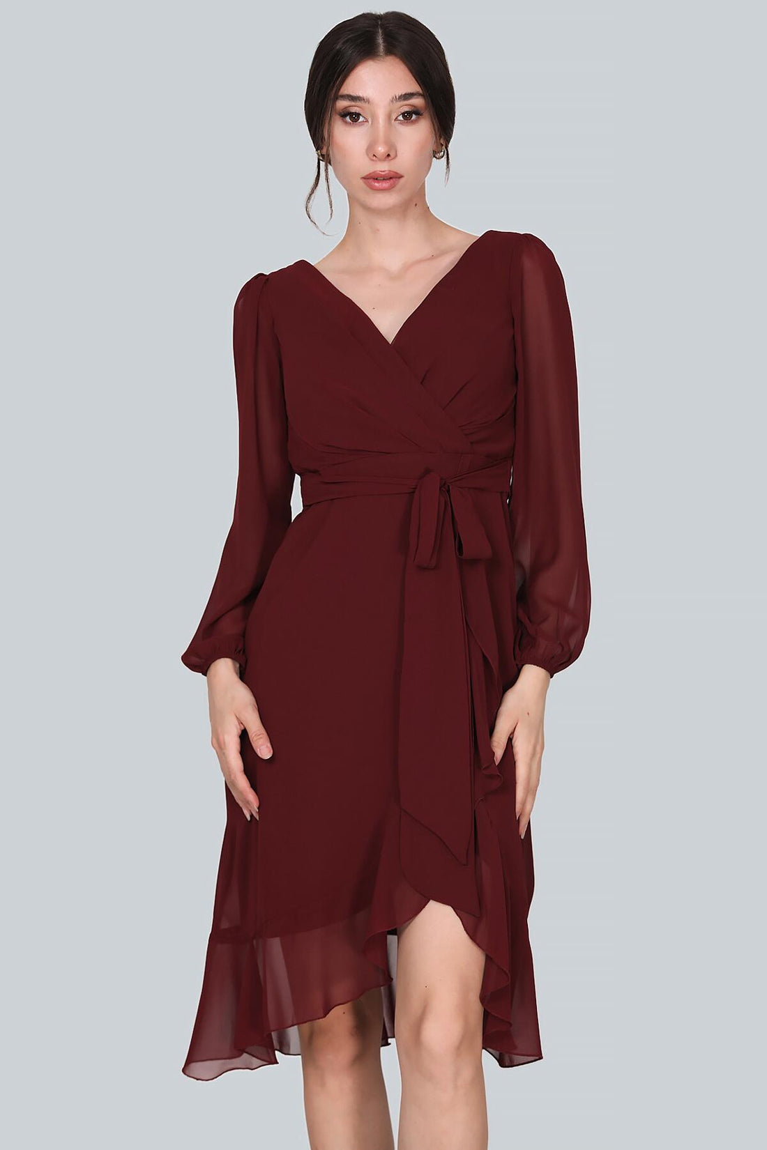 Bordeaux Chiffon Midi - Jurk