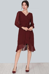 Bordeaux Chiffon Midi - Jurk