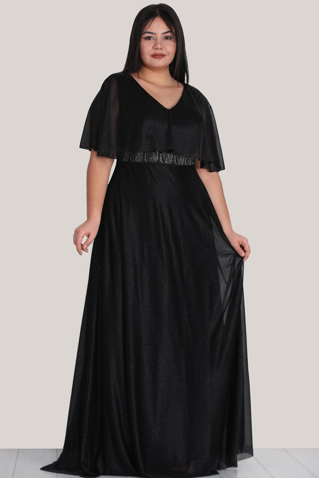 Pailletten - Abendkleid, Große Größen – Schwarz